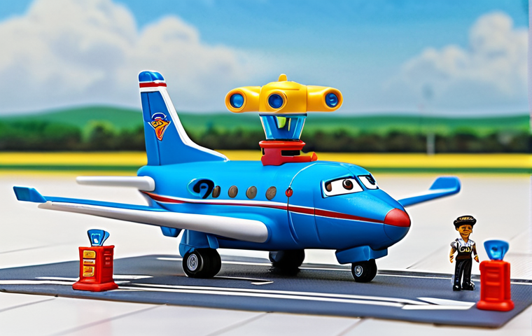 Super Wings International Airport**
"A detailed, brightly colored Super Wings International Airport playset, featuring Jett taking off on the runway. Other Super Wings characters (Donnie, Dizzy) are visible in the background near the control tower. The scene is realistic, with attention to textures and details of the plastic toys. Safe for work, appropriate content, fully clothed, professional, perfect anatomy, correct proportions, well-formed hands, proper finger count, natural body proportions. Family-friendly."
**